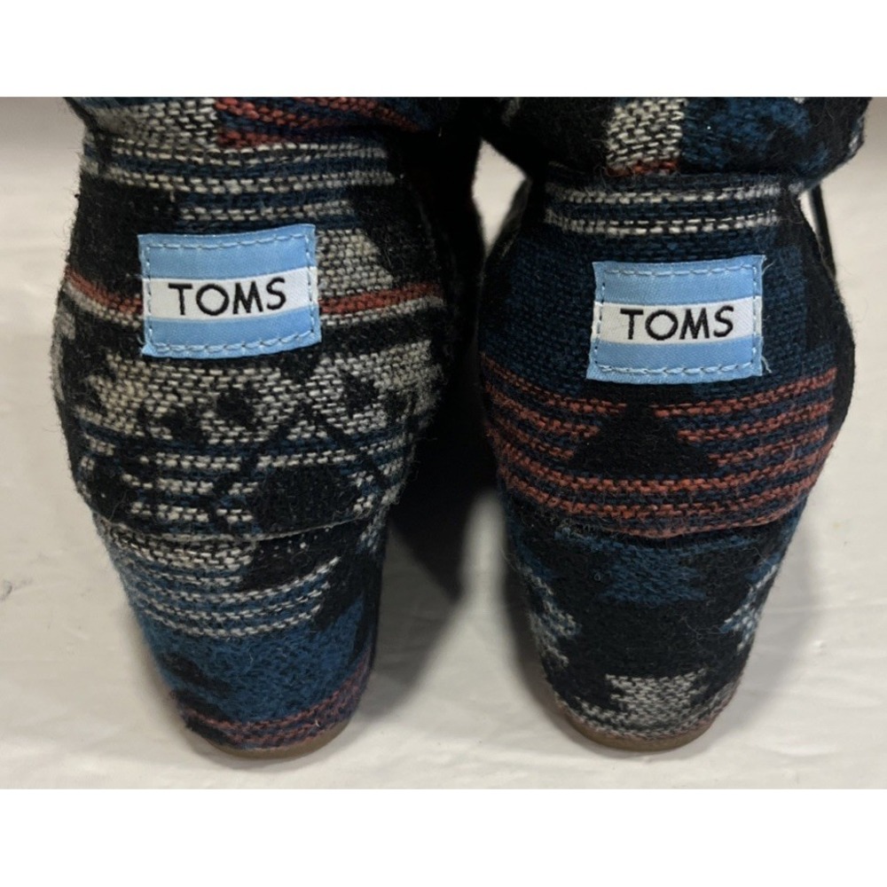 Toms Women's Black Aztec Navajo Wedge Heel Lace Up Ankle Bootie 300813 Size 7 - Picture 7 of 9